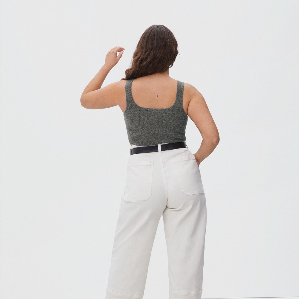 Everlane Cozy Stretch Crop Tank Top Ribbed Wool/Yak/Nylon Dark Grey M NWT - Picture 4 of 12